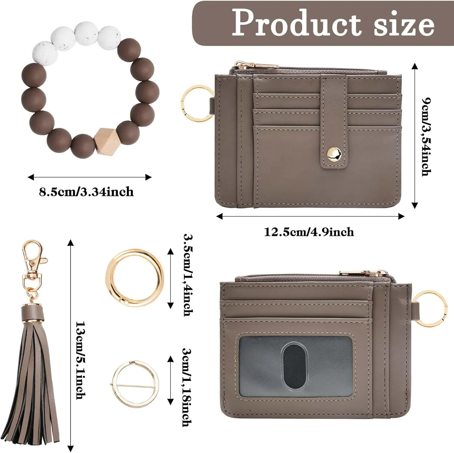 Wallet Keychain Wristlet for Women,Slim RFID Credit Card Holder Purse Tassel Keychain Bangle Key Ring for Men Women