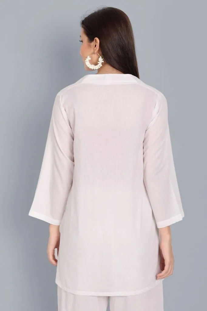 White Cotton Front Knot Top