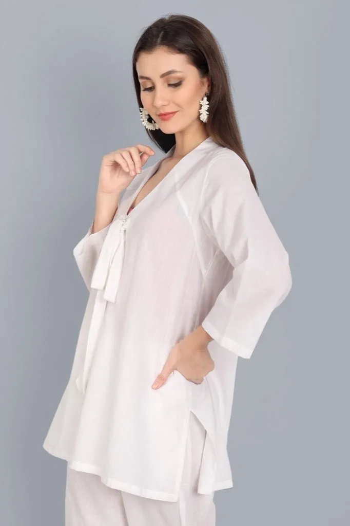 White Cotton Front Knot Top