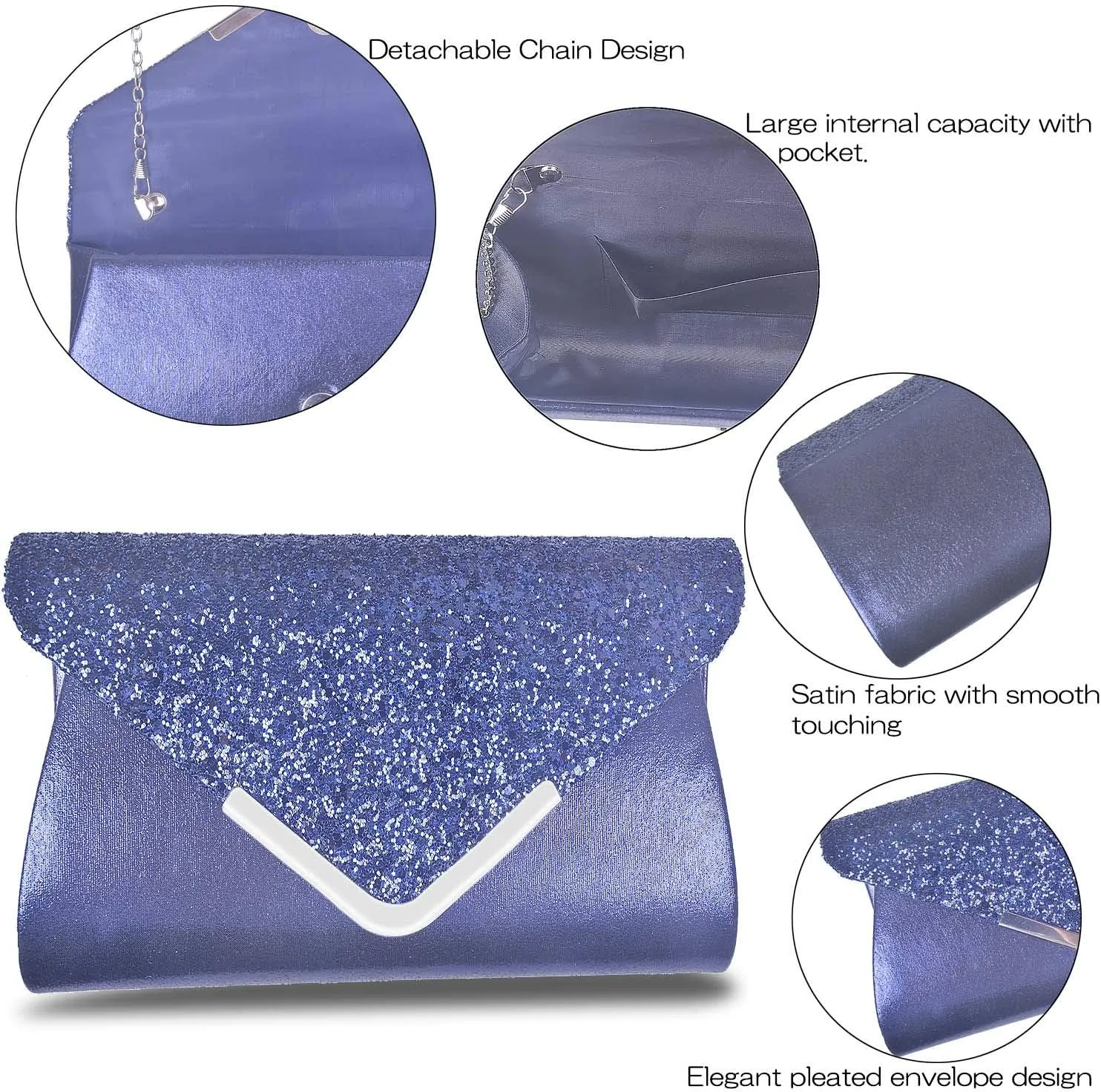 Women Evening Envelope Handbag Prom Sequin Clutch Purse Shoulder Cross Body Bag