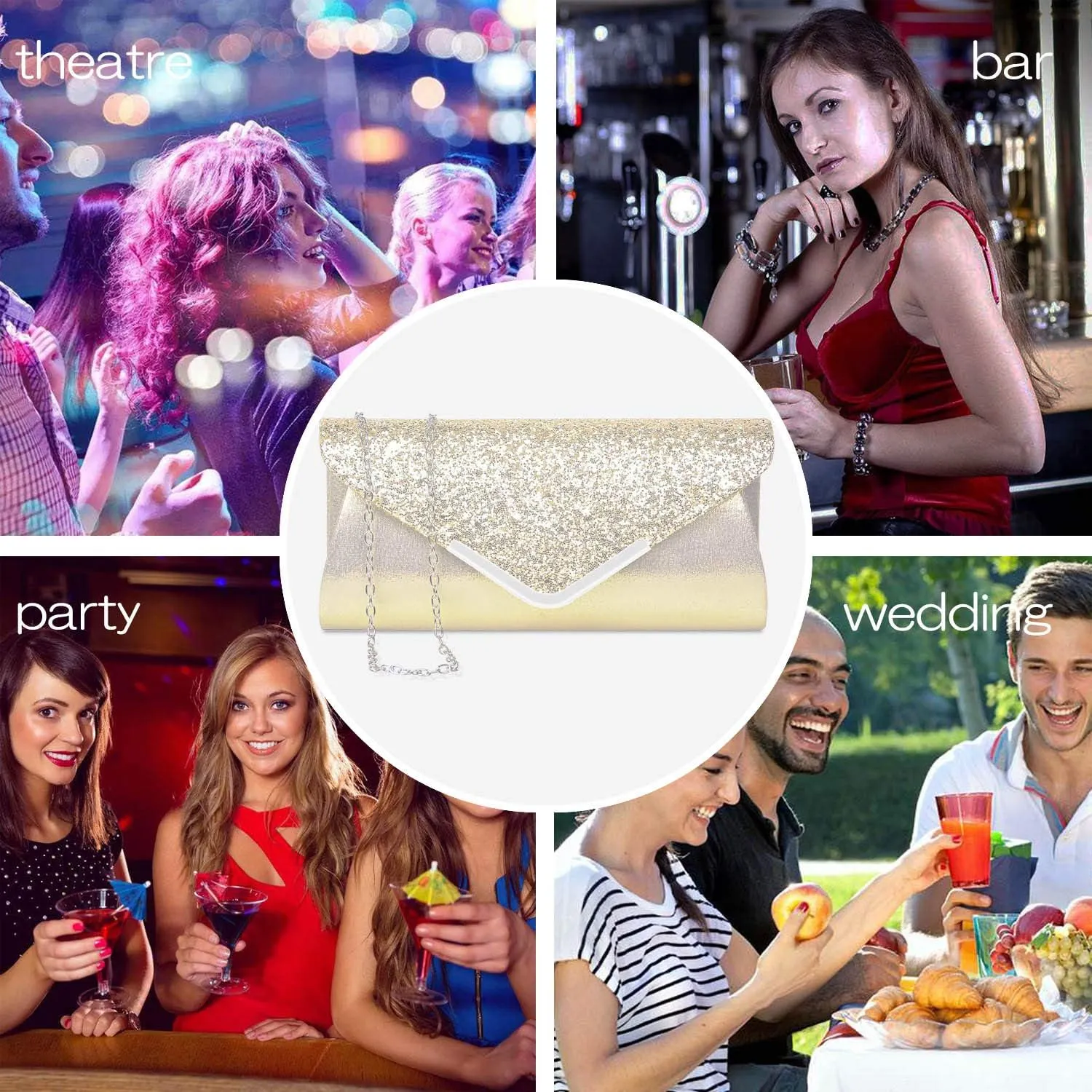 Women Evening Envelope Handbag Prom Sequin Clutch Purse Shoulder Cross Body Bag