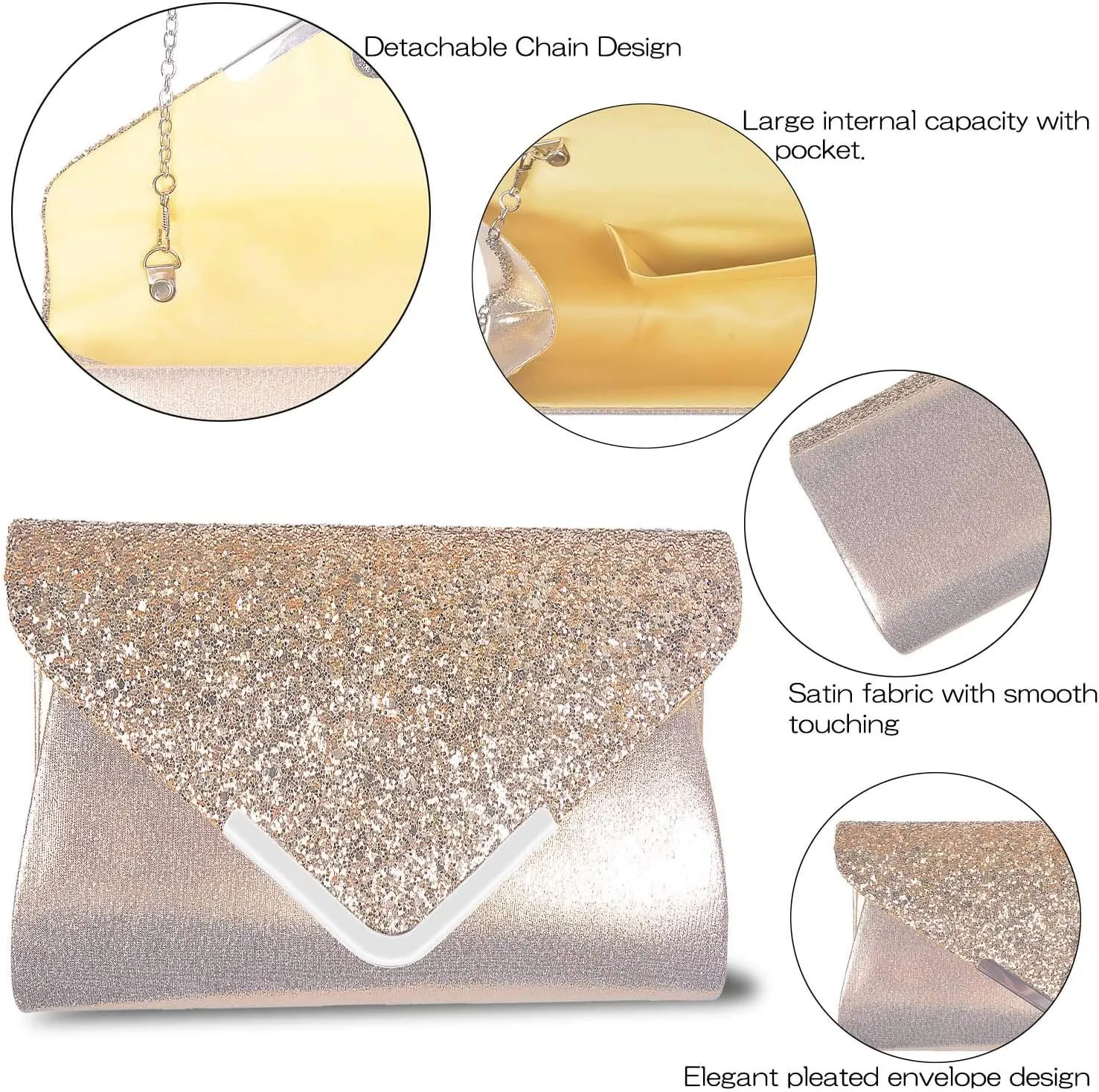 Women Evening Envelope Handbag Prom Sequin Clutch Purse Shoulder Cross Body Bag