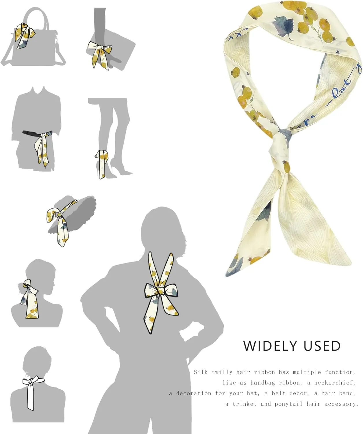 Women's Designer Neckerchief Handbag Handle Ribbon Fashion Scarf Summer Fruit Printed Hair Tie
