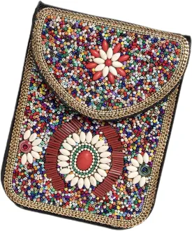 Women's Mobile Phone Bag, Cellphone Pouch, Retro Beads Shoulder Bag, Handcrafted Embellished Clutch Purse, Beaded Design