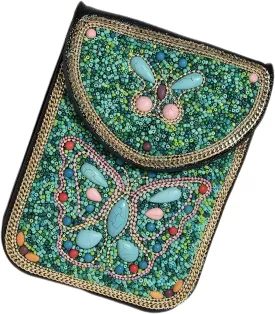 Women's Mobile Phone Bag, Cellphone Pouch, Retro Beads Shoulder Bag, Handcrafted Embellished Clutch Purse, Beaded Design