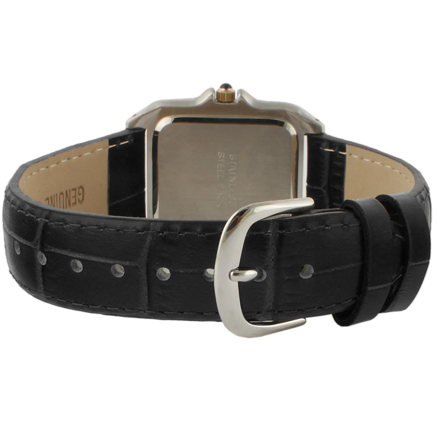 Women's Watch 36mm Square Tank Shape Black Leather Strap Watch
