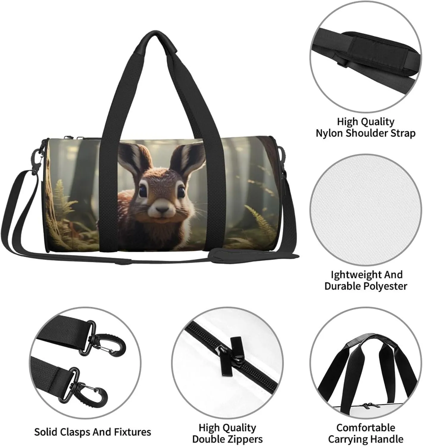 Woodland Animal Printed Travel Bag,Round Personal Item Storage bag,Foldie Duffel Bag for Traveling Vacation,Fitness,Sports