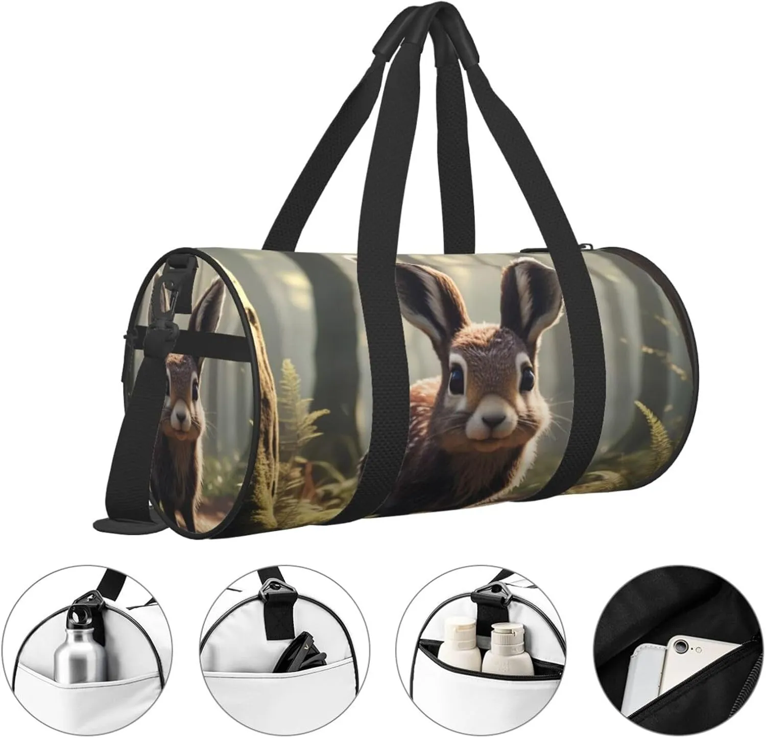 Woodland Animal Printed Travel Bag,Round Personal Item Storage bag,Foldie Duffel Bag for Traveling Vacation,Fitness,Sports