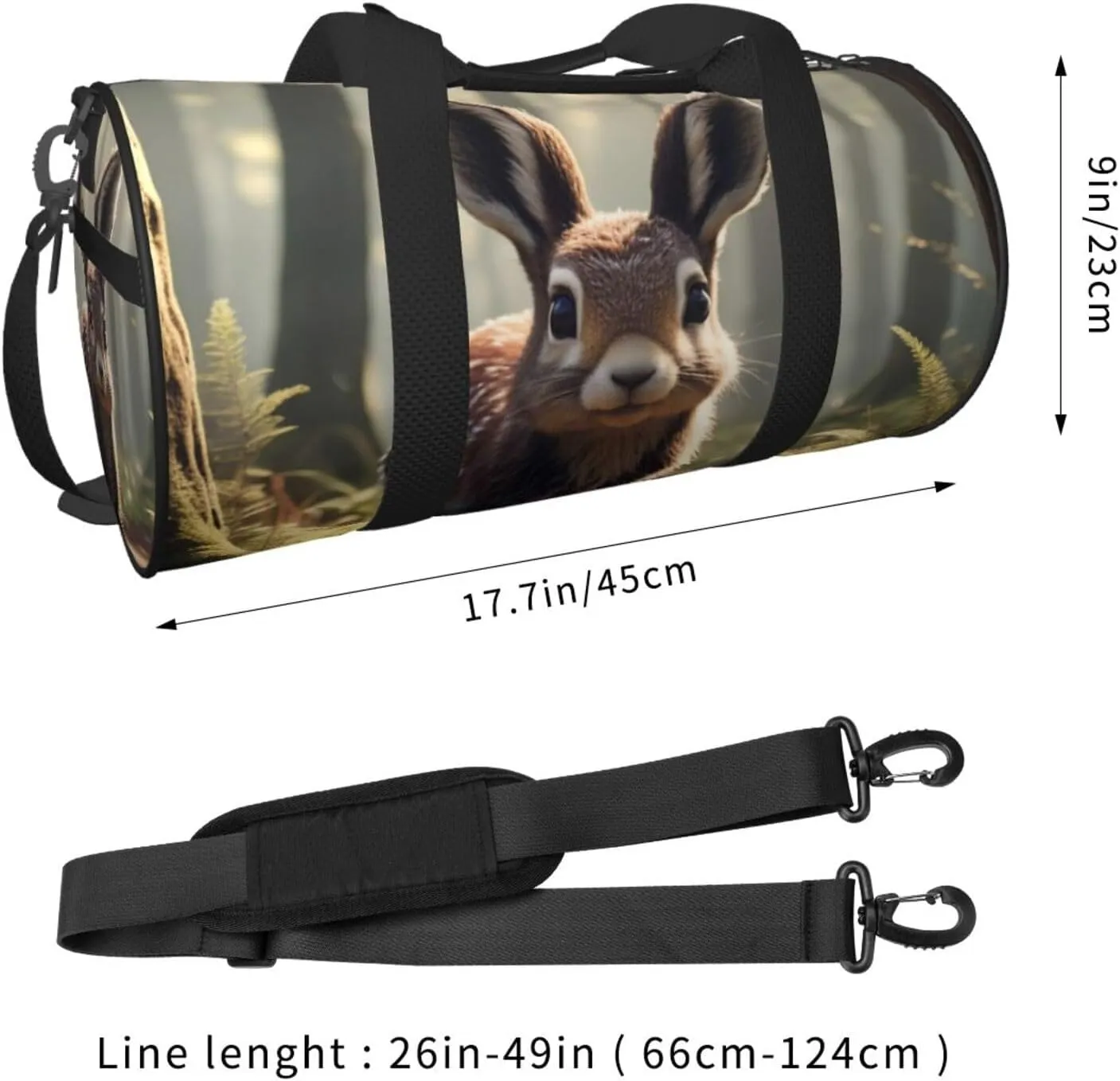 Woodland Animal Printed Travel Bag,Round Personal Item Storage bag,Foldie Duffel Bag for Traveling Vacation,Fitness,Sports