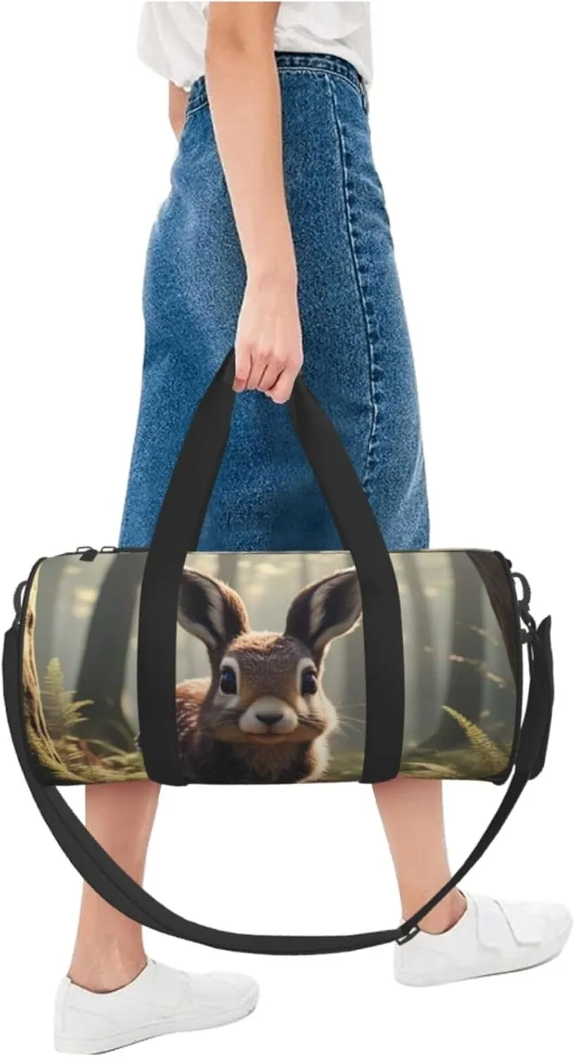 Woodland Animal Printed Travel Bag,Round Personal Item Storage bag,Foldie Duffel Bag for Traveling Vacation,Fitness,Sports