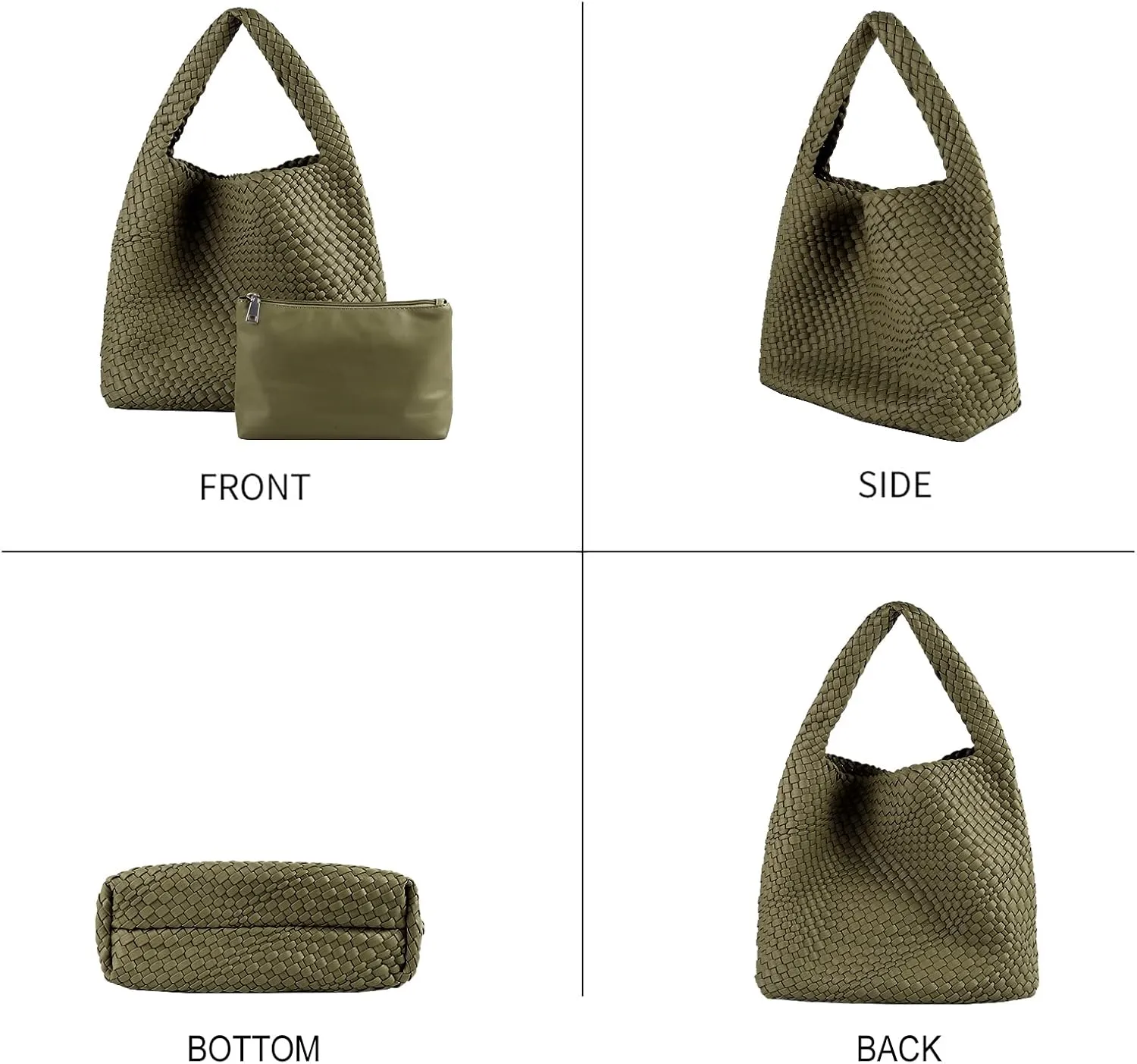 Woven Handbag Straw Purse for Women, Vegan Leather Shoulder Bag Top Handle Tote